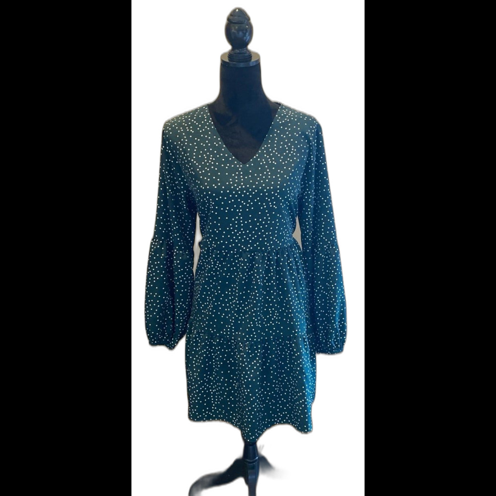 Babydoll Dress Forrest Green Plus SZ XL long Sleeve‎ Tiered Ruffle Flowy V Neck